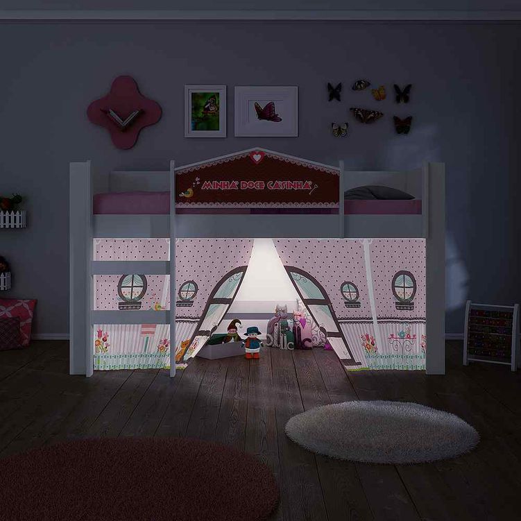 Cama Infantil Casa de Boneca com Cama Auxiliar e Luz/LED Pura