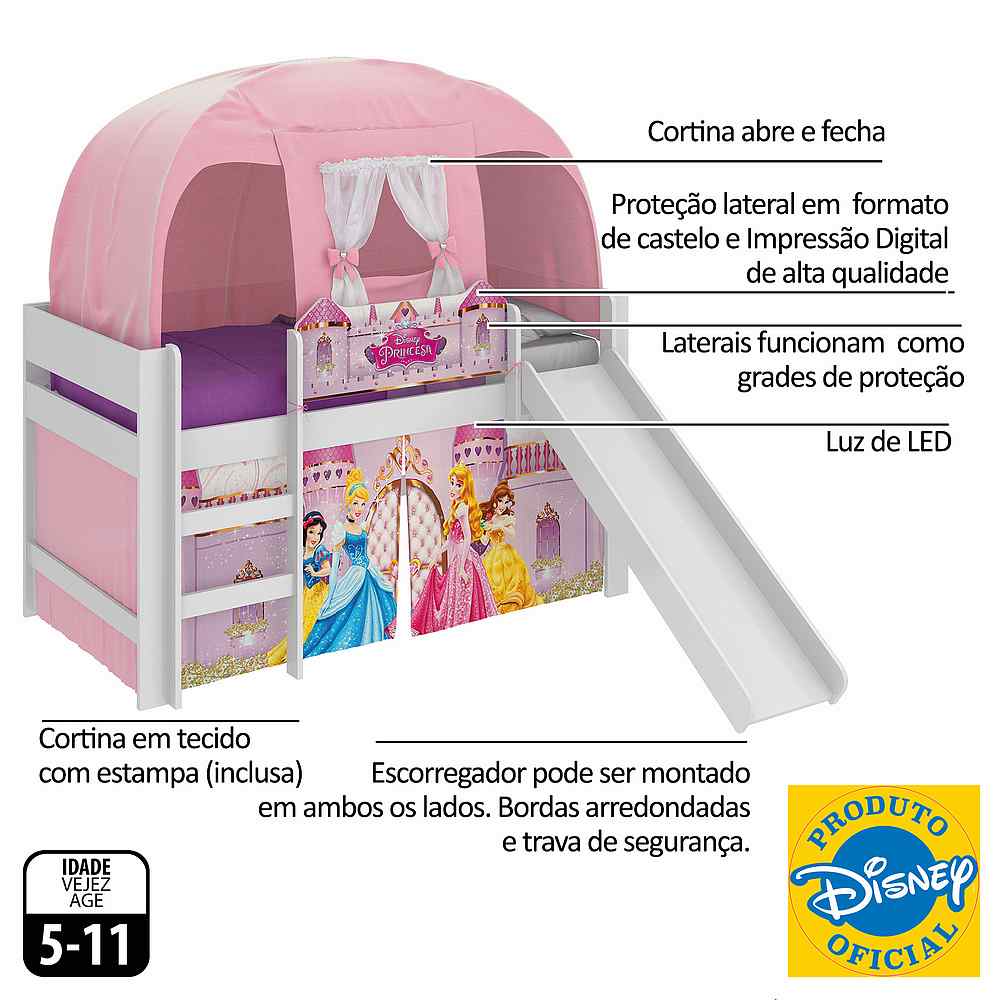 Cama com Escorregador e Barraca com Cômoda Infantil Barbie Play 8A