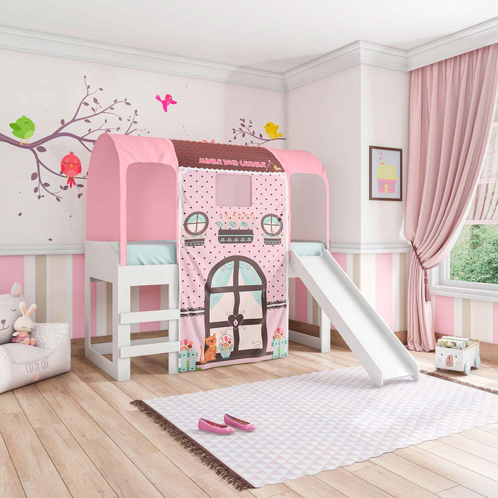 Cama Infantil Casa de Boneca com Cama Auxiliar e Luz/LED Pura